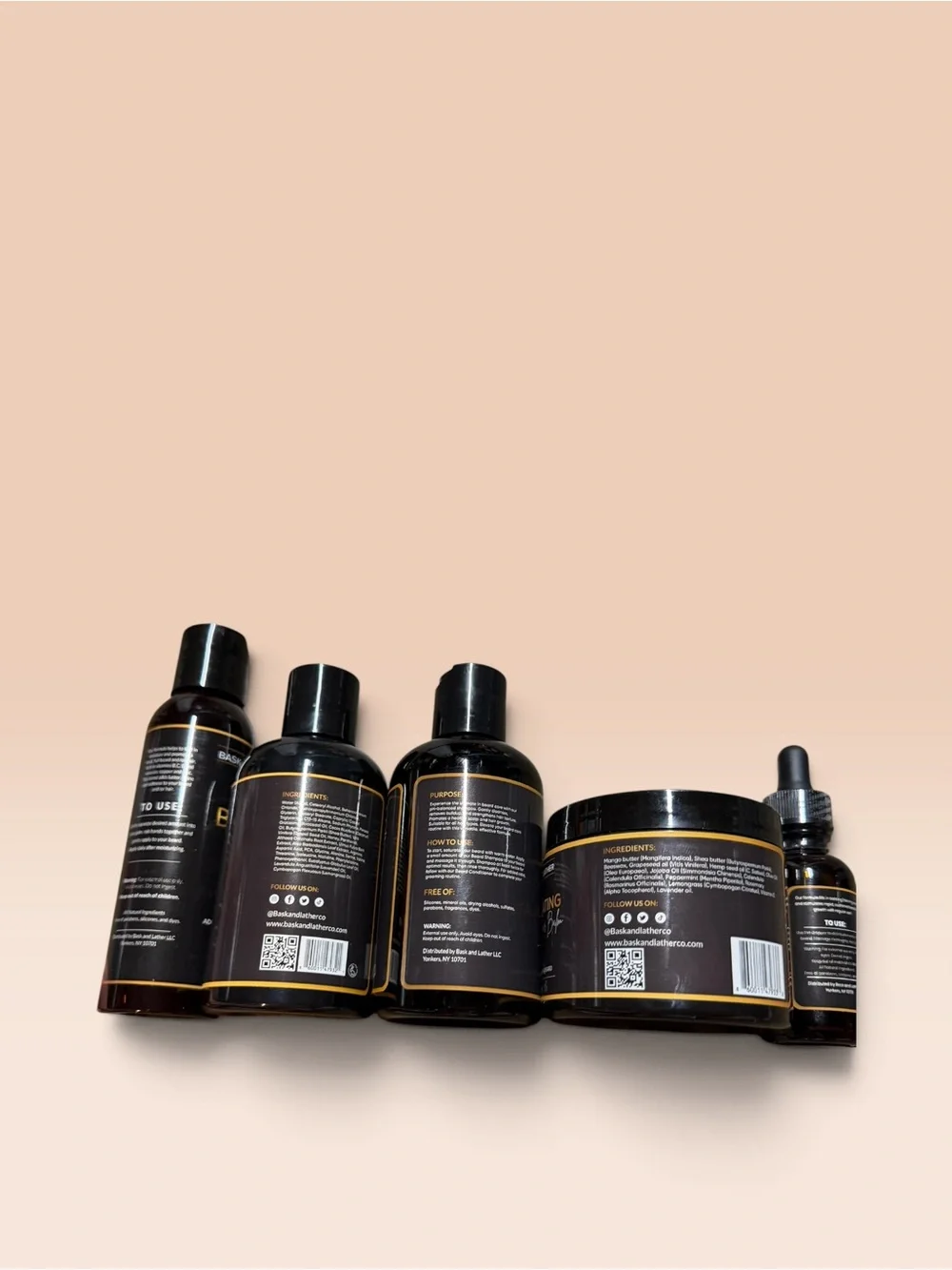 Bask & Lather Beard Care Set w/ Oil Shampoo Conditioner Butter, Biotin